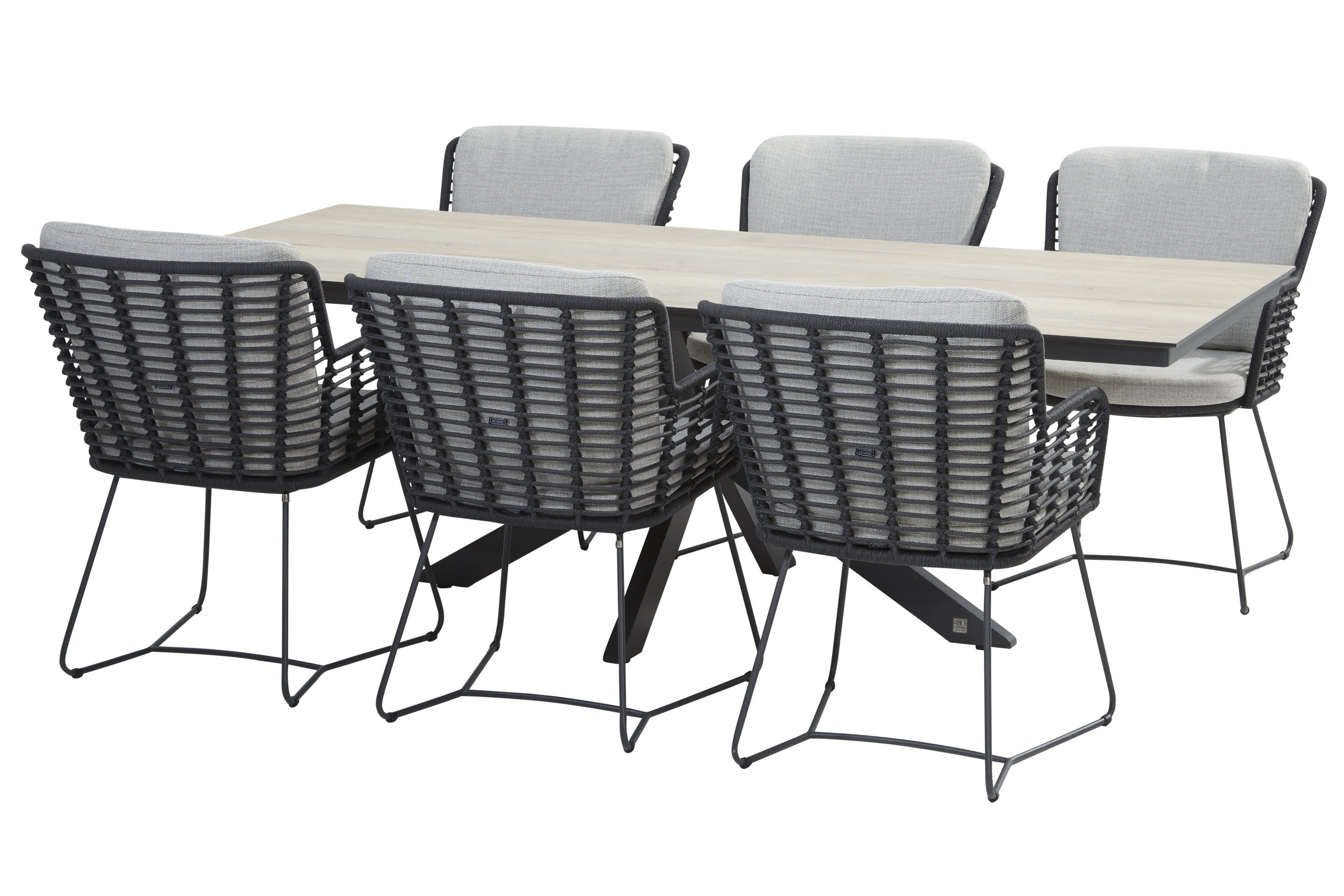 4 Seasons Outdoor Diningset Fabrice antraciet-Minerva HPL teak pattern 220x95cm 7-delig
