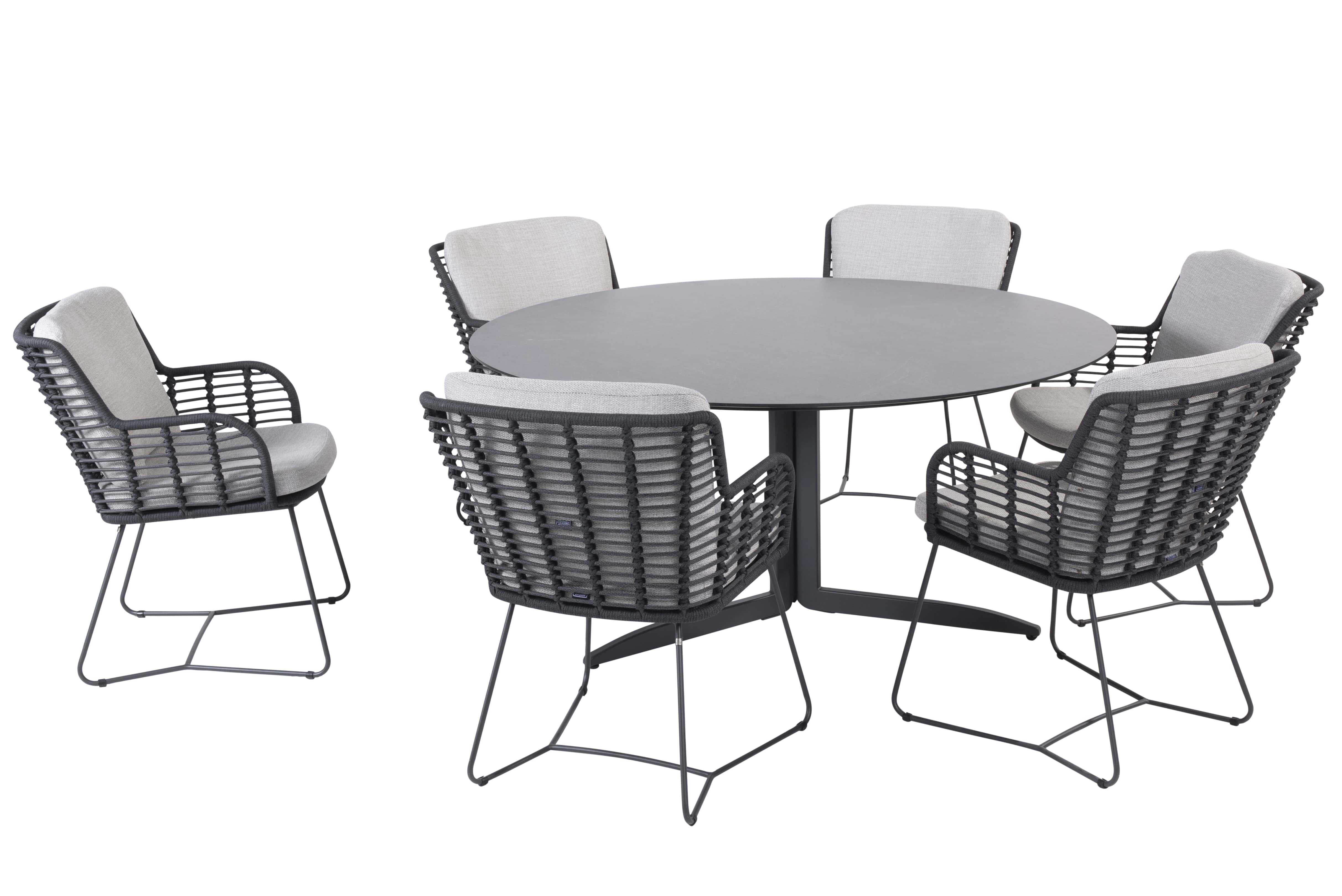 4 Seasons Outdoor Diningset Fabrice-Embrace Hpl slate antraciet ø160cm 7-delig