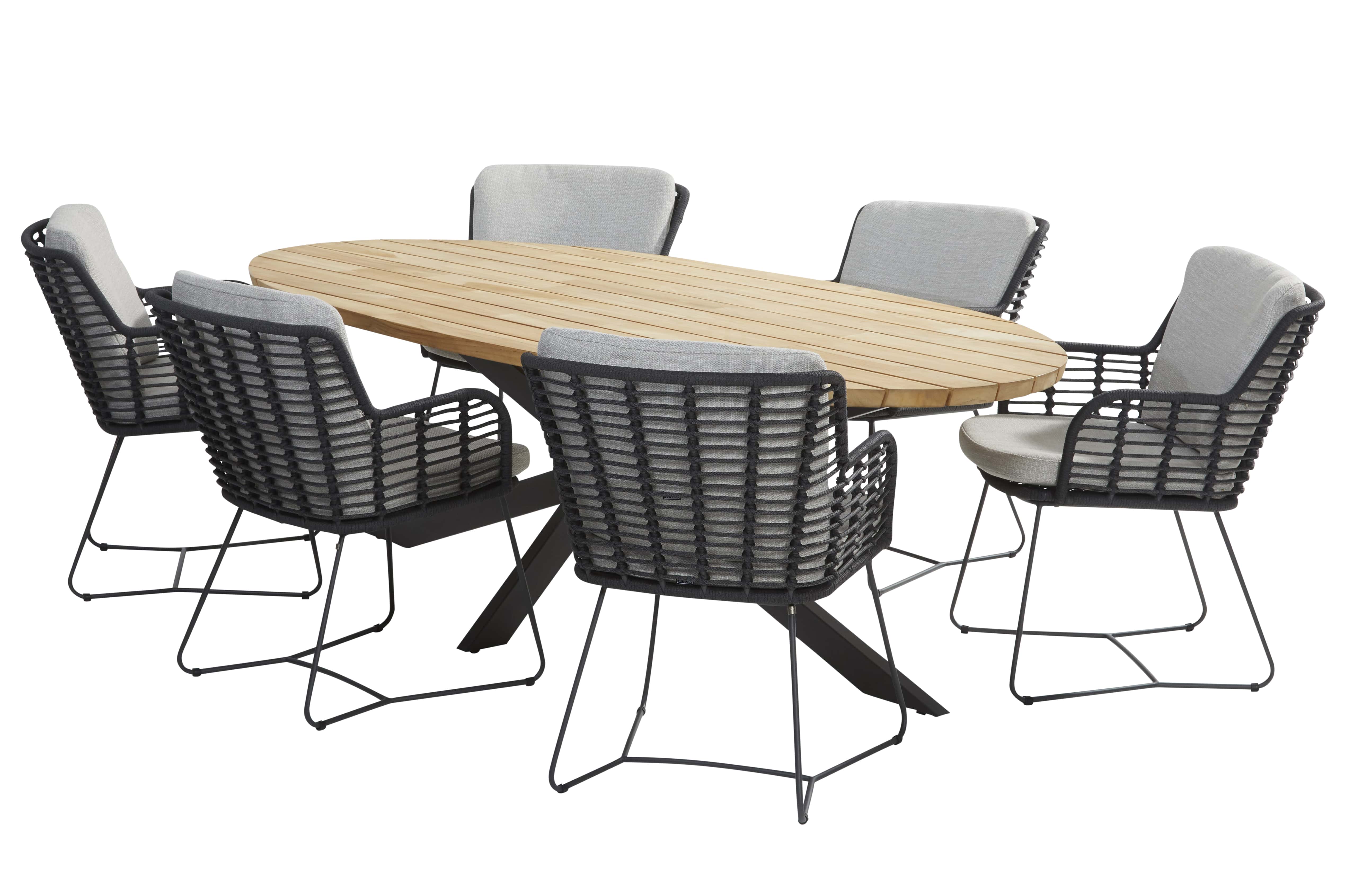 4 Seasons Outdoor fabrice antraciet-prado ellips 240cm diningset 7-delig