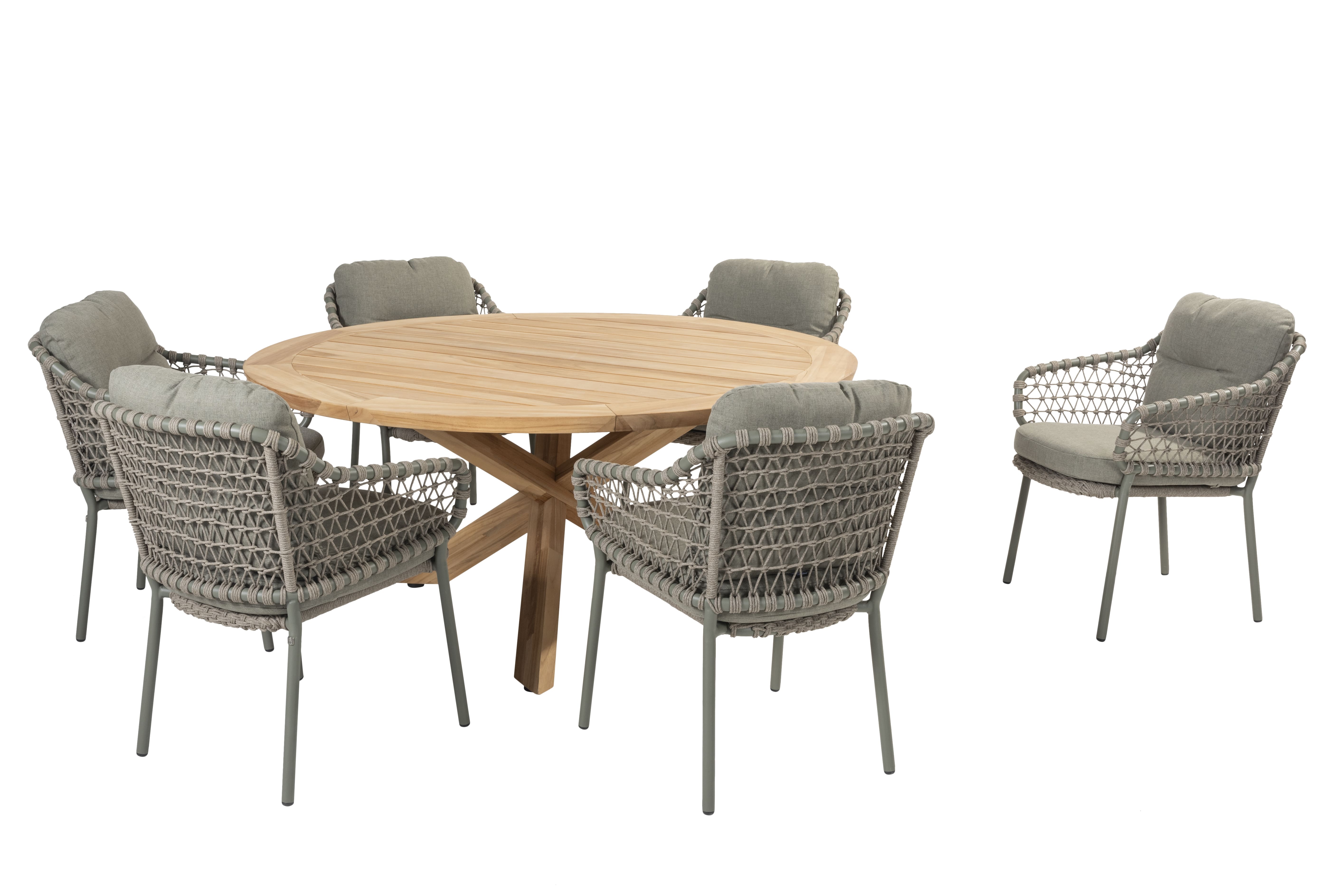 4 Seasons Outdoor Diningset Jura olive-Prado ø160cm 7-delig