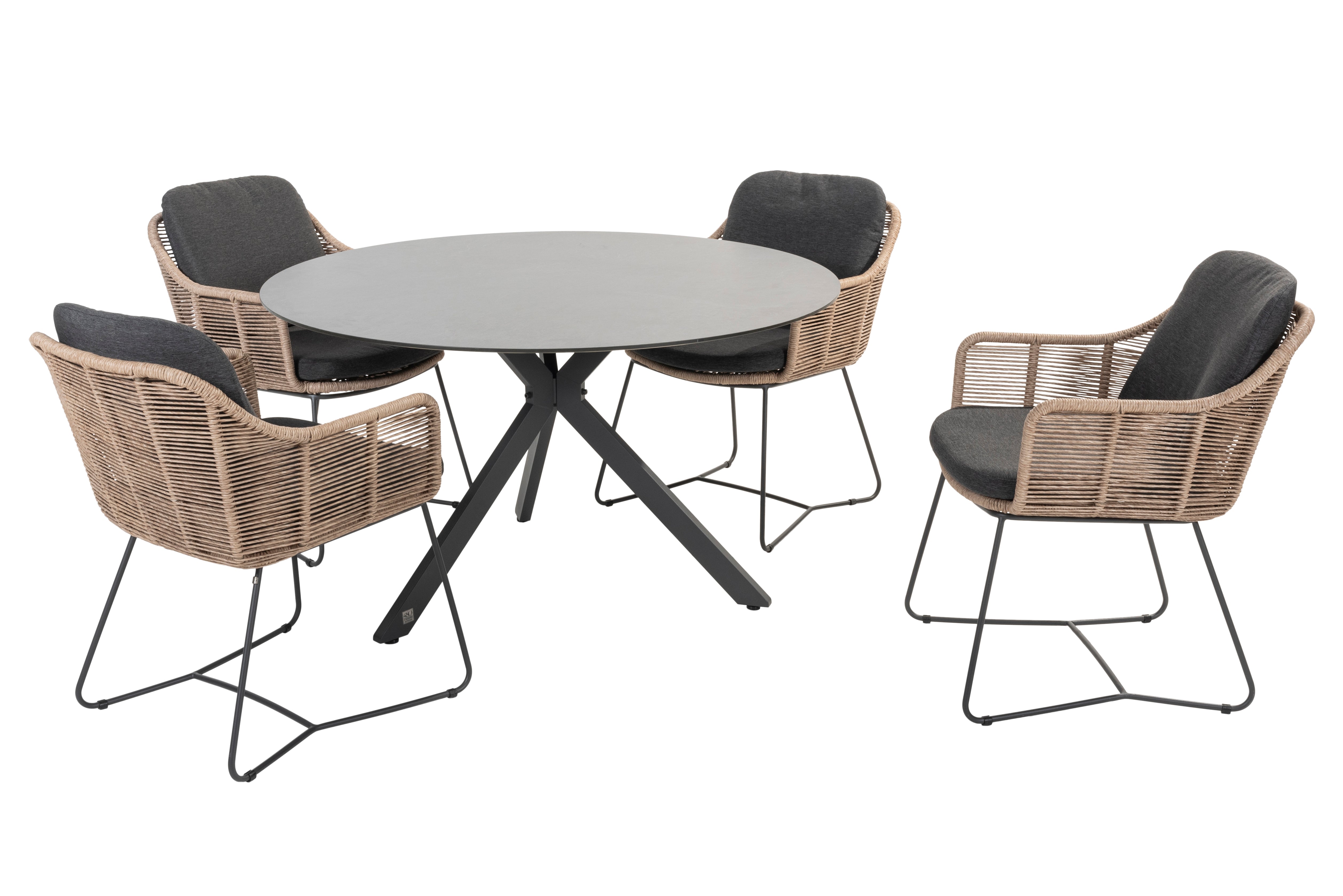 4 Seasons Outdoor belmond-locarno HPL slate antraciet Ø130cm diningset 5-delig