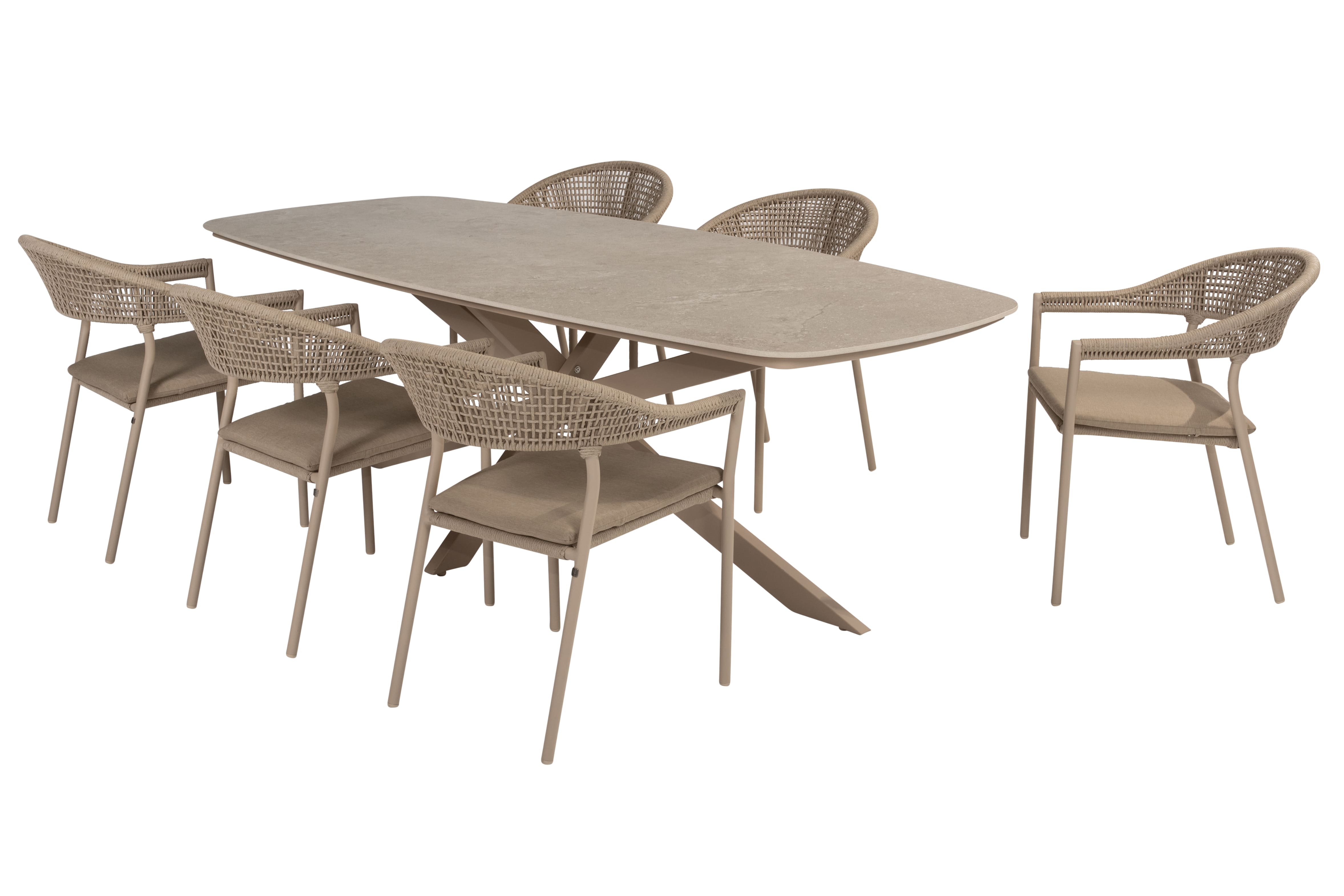 Taste 4SO Diningset Sienna latte-Prado barrel 240x105cm 7-delig