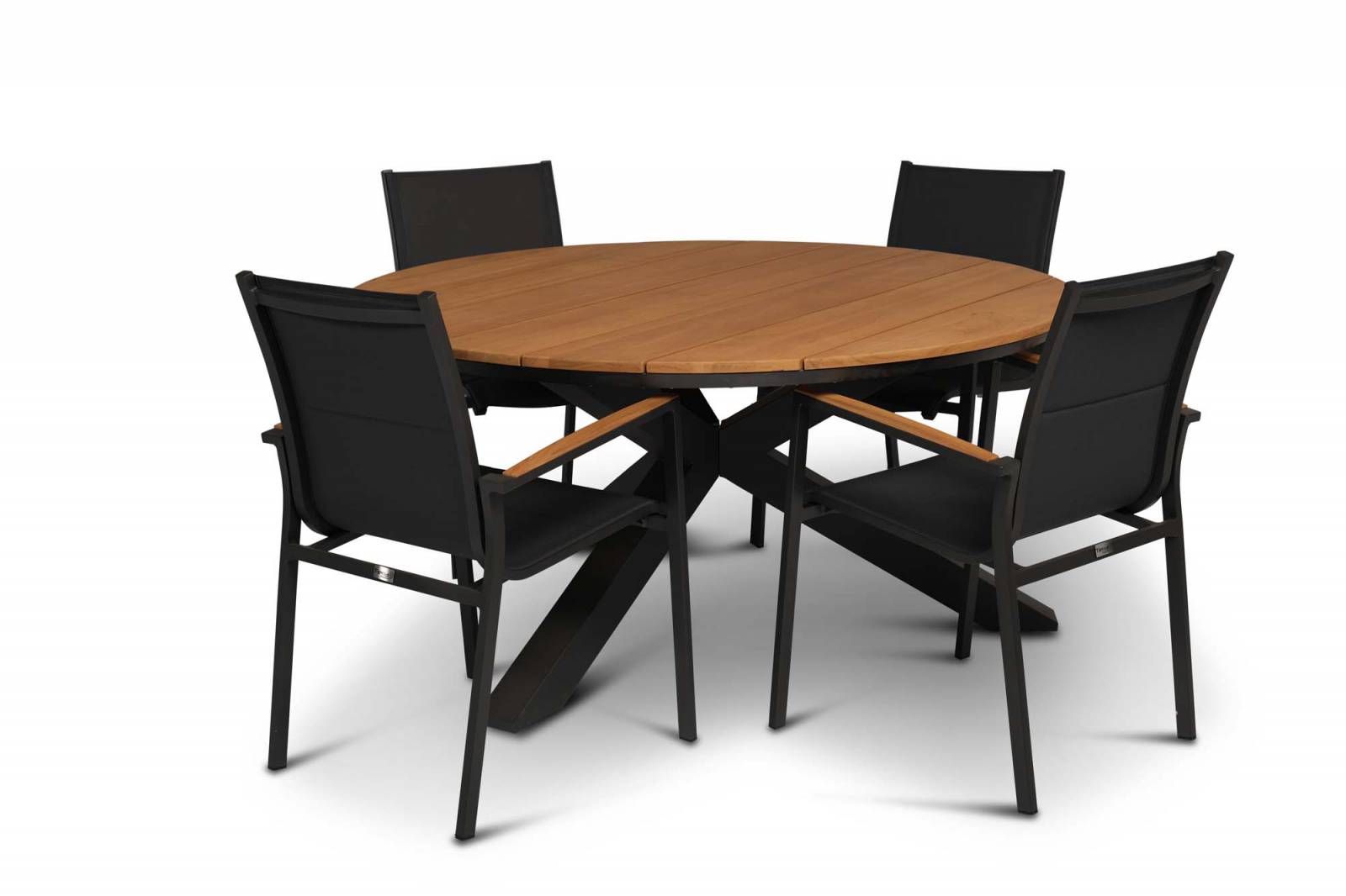 Tierra Outdoor Diningset Foxx teak laag - Orbital Ø120cm 5-delig