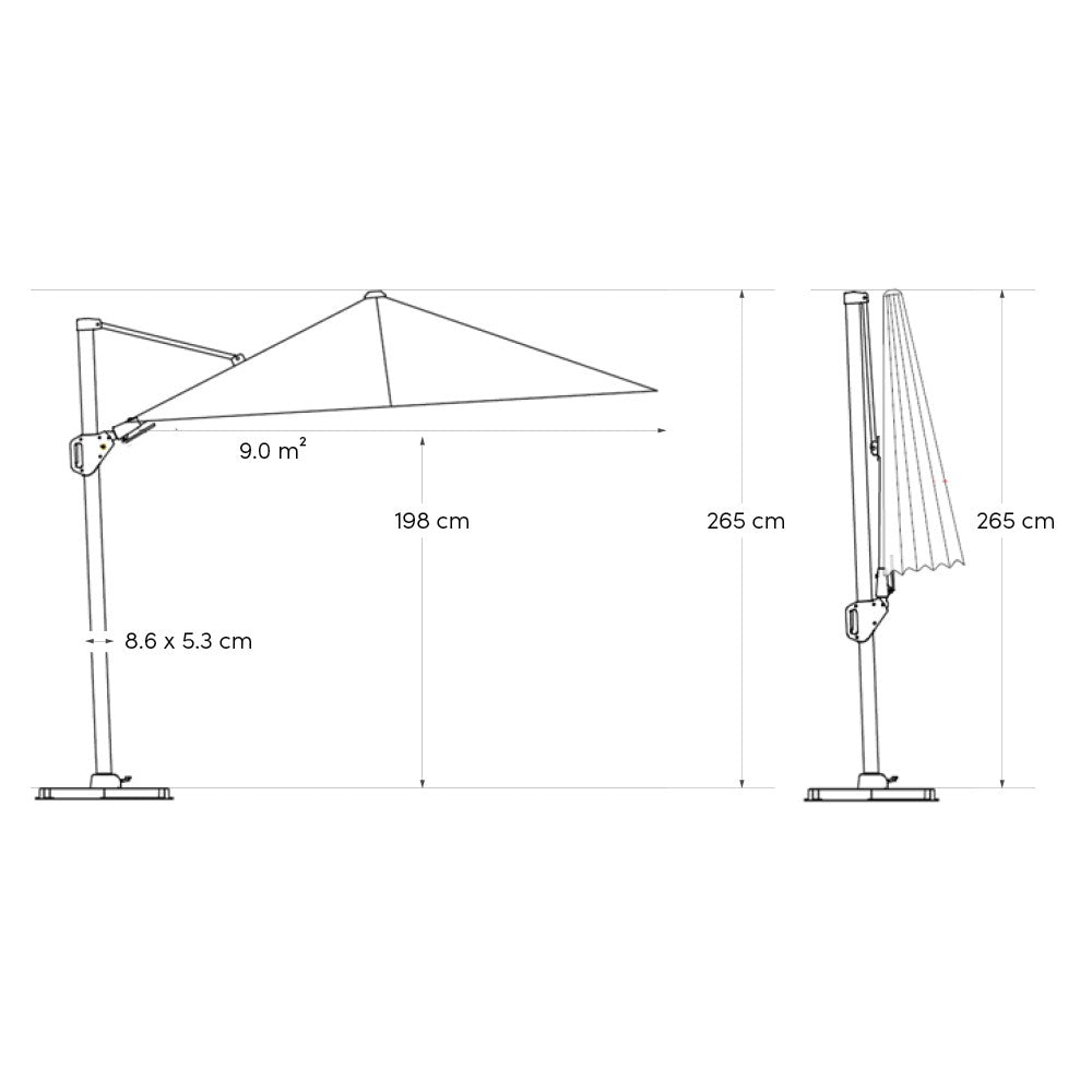 Platinum Zweefparasol Challenger T² Premium 300x300cm Sandstone/Champagne