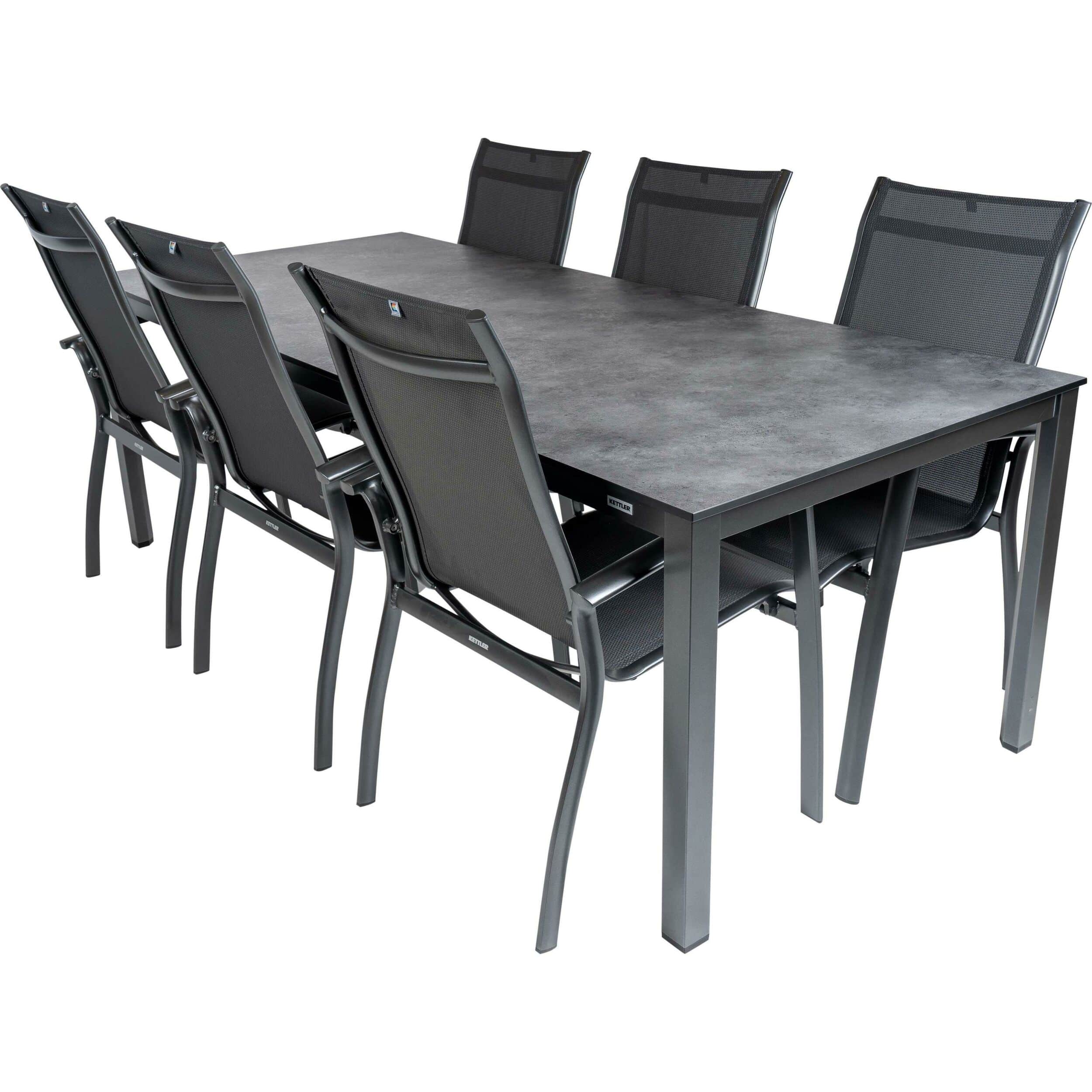Kettler Diningset Legato stapelstoel-Cubic HPL antraciet 220x95cm 7-delig