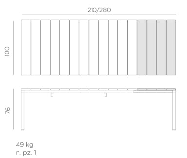 Nardi Diningtafel Rio 210/280x100cm kunststof antraciet