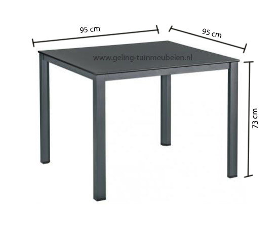 Kettler Diningtafel Cubic leisteen 95x95cm antraciet