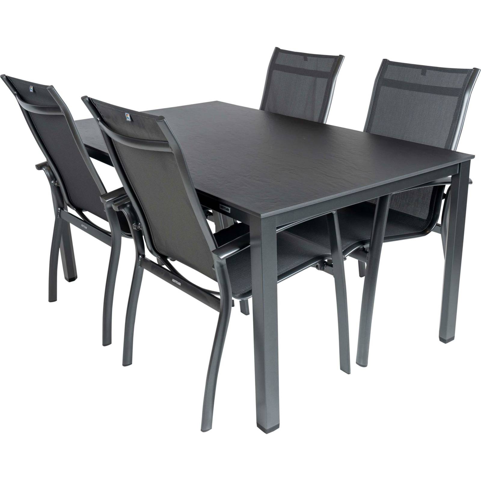 Kettler Diningset Legato stapelstoel-Cubic leisteen 160x95cm 5-delig