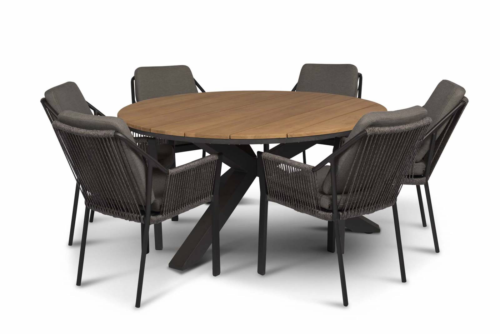 Tierra Outdoor Diningset Liv charcoal - Omnigo Ø150cm 7-delig