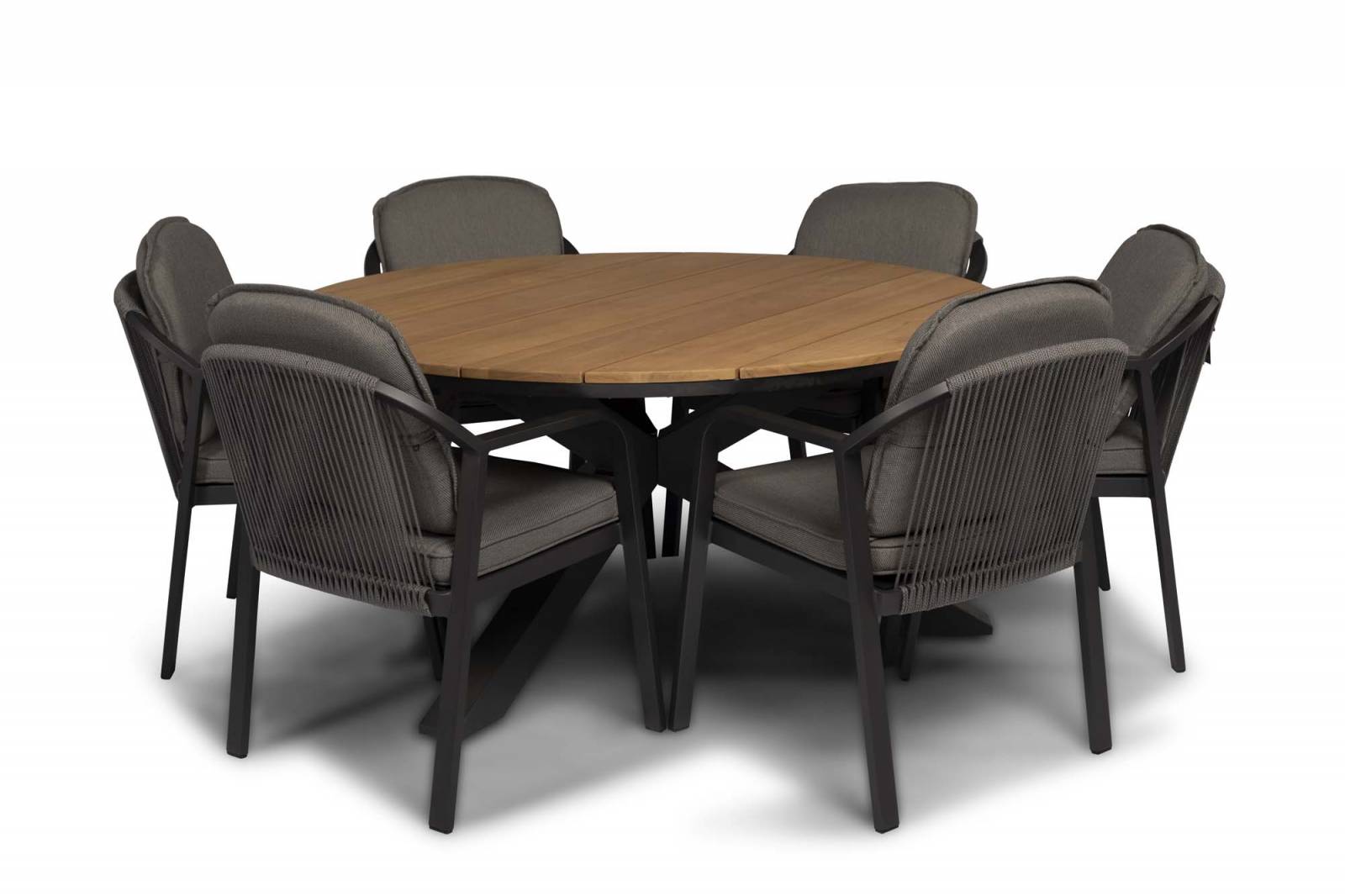 Tierra Outdoor Diningset Pep charcoal - Omnigo teak 150Øcm 7-delig