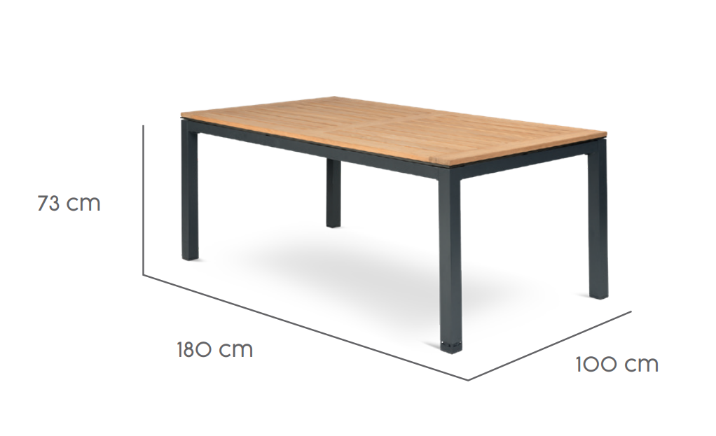 Tierra Outdoor Diningtafel Briga charcoal-teak 180x100cm