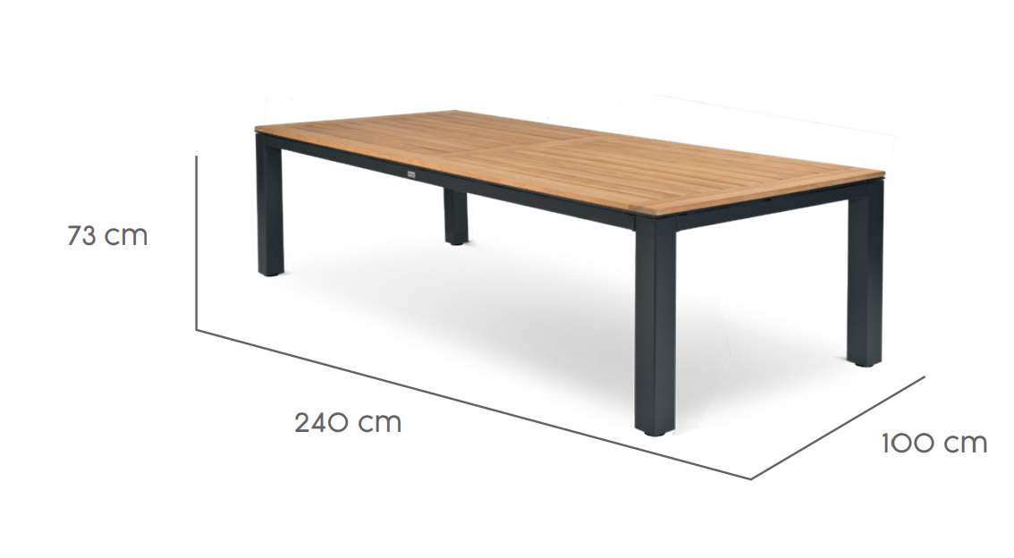 Tierra Outdoor Diningtafel Briga charcoal-teak 240x100cm