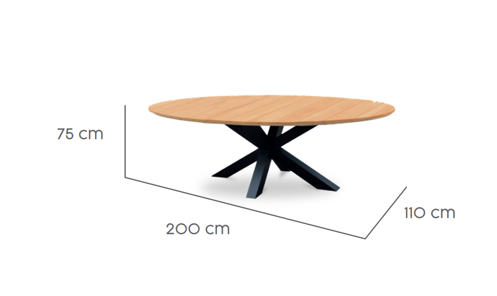 Tierra Outdoor Diningtafel Oblong charcoal/teak 200x110cm