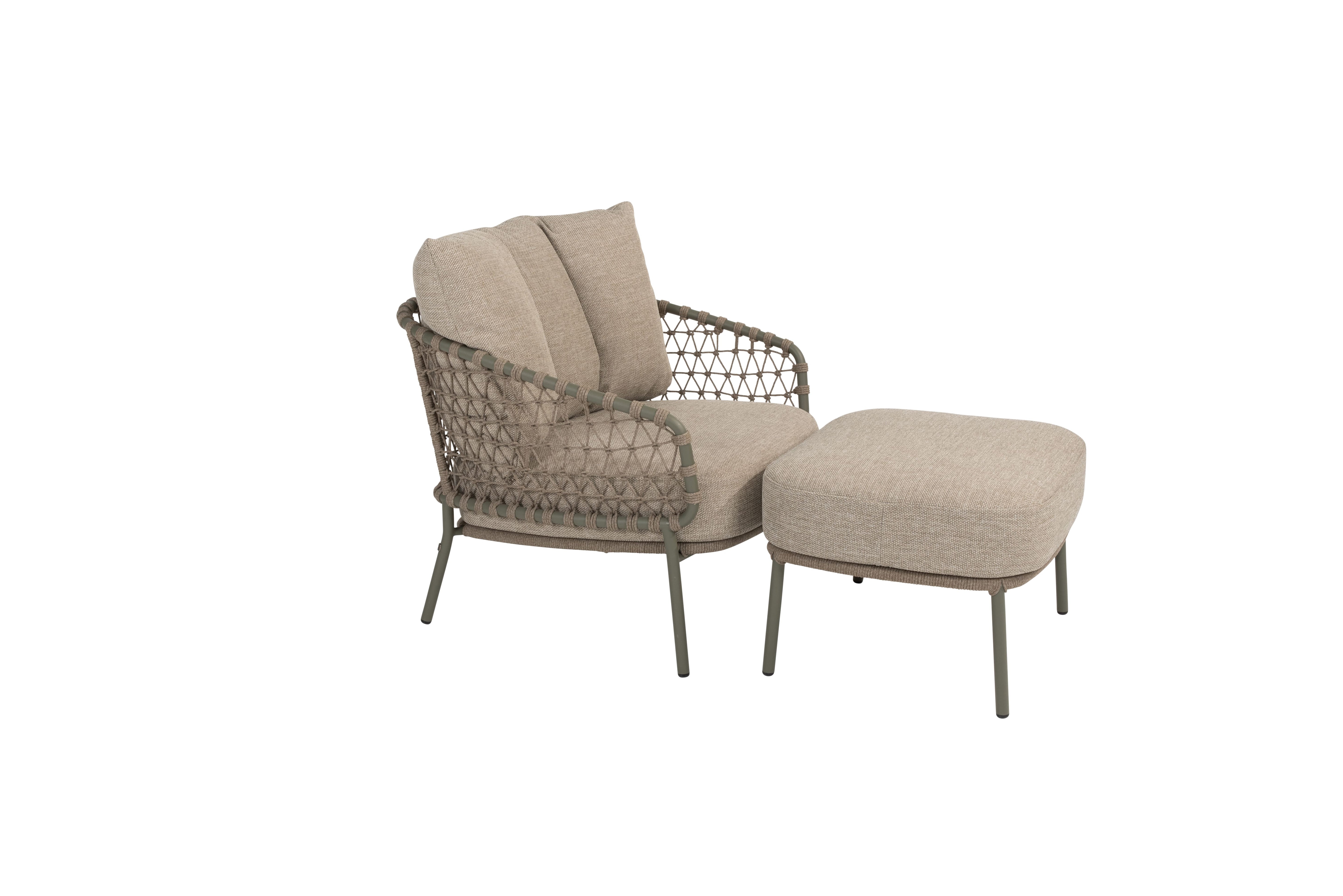 4 Seasons Outdoor Jura Loungestoel + Hocker olive