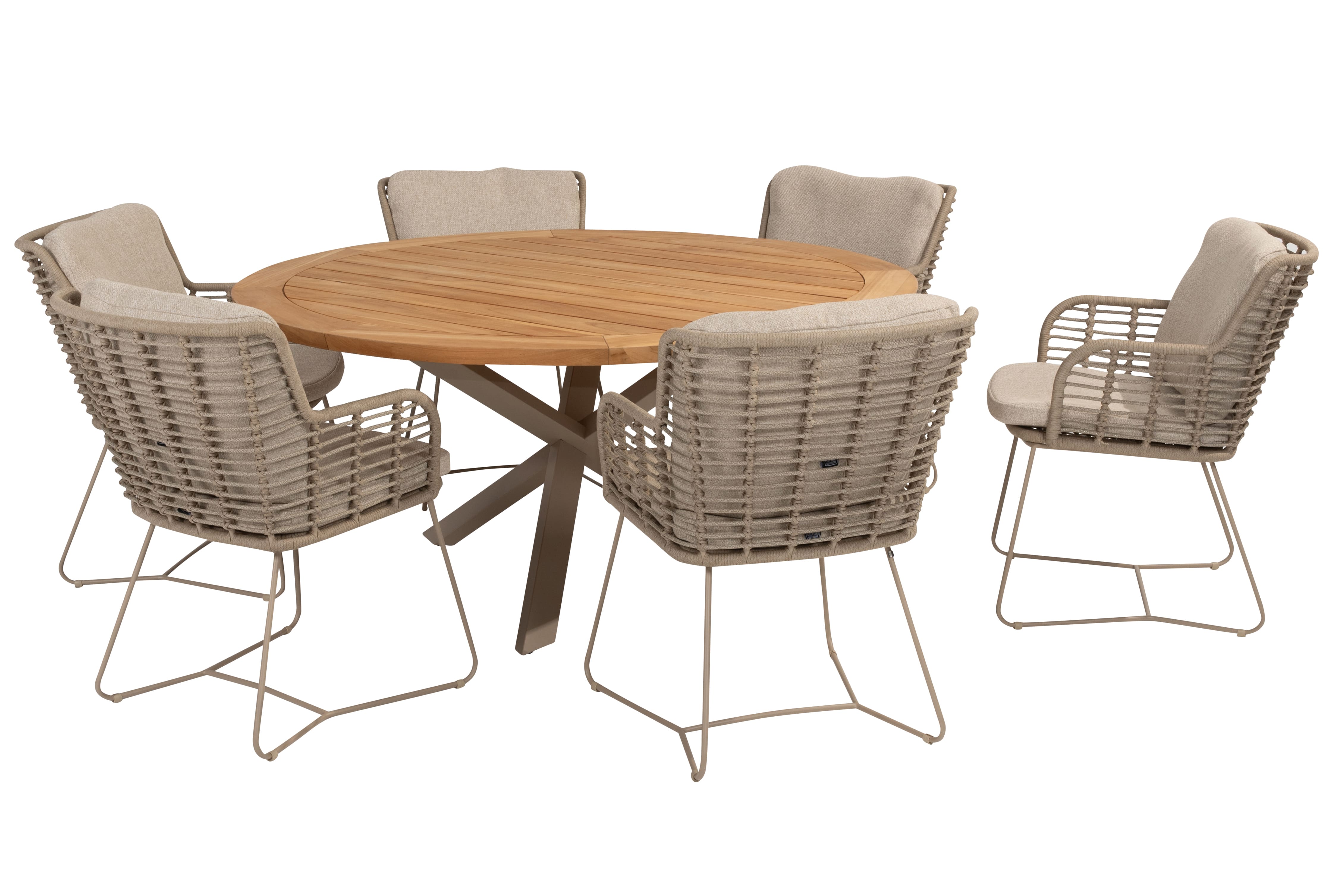 4 Seasons Outdoor Diningset Fabrice latte-Prado ø160cm 7-delig