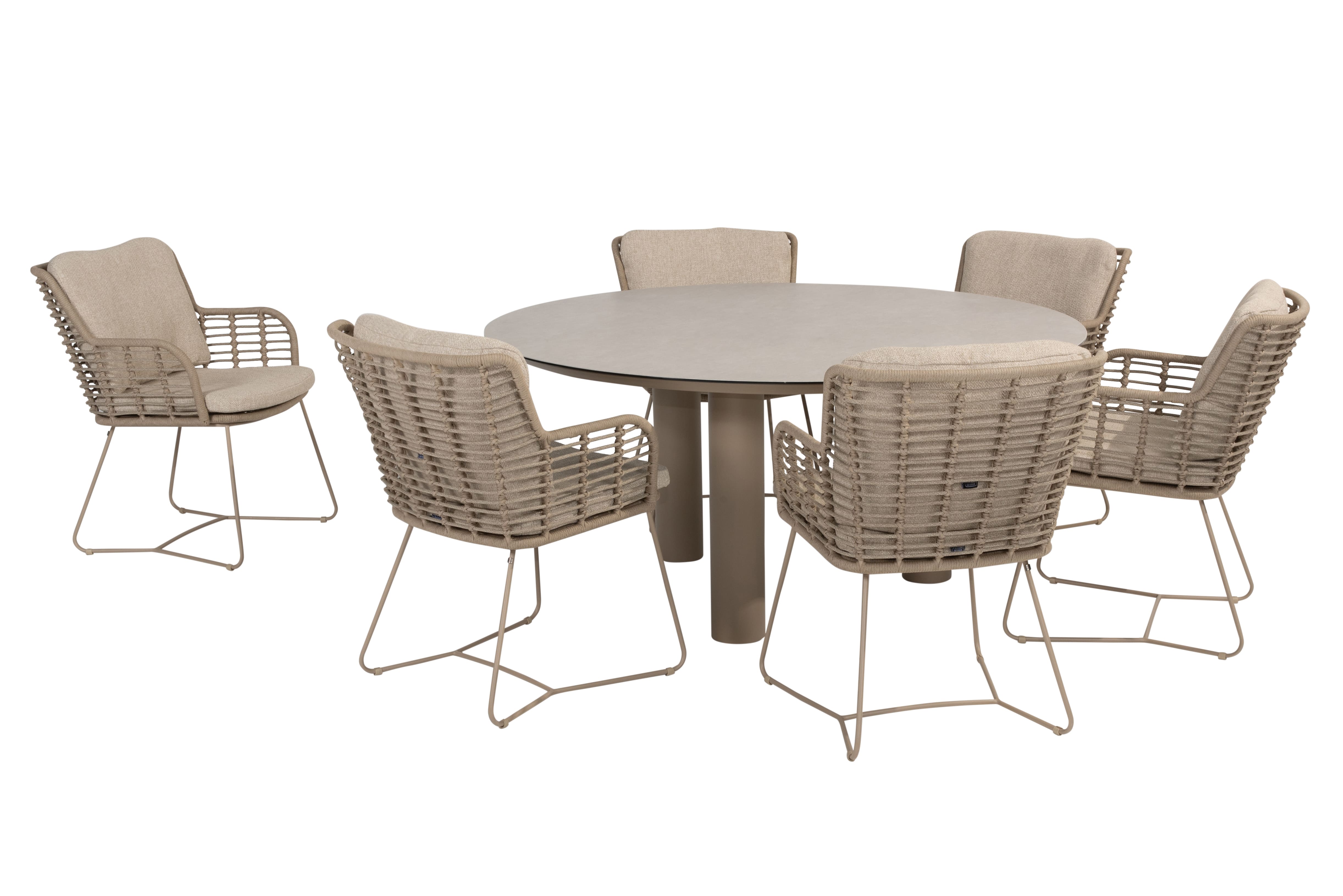 4 Seasons Outdoor Diningset Fabrice latte-Donato ø160cm 7-delig