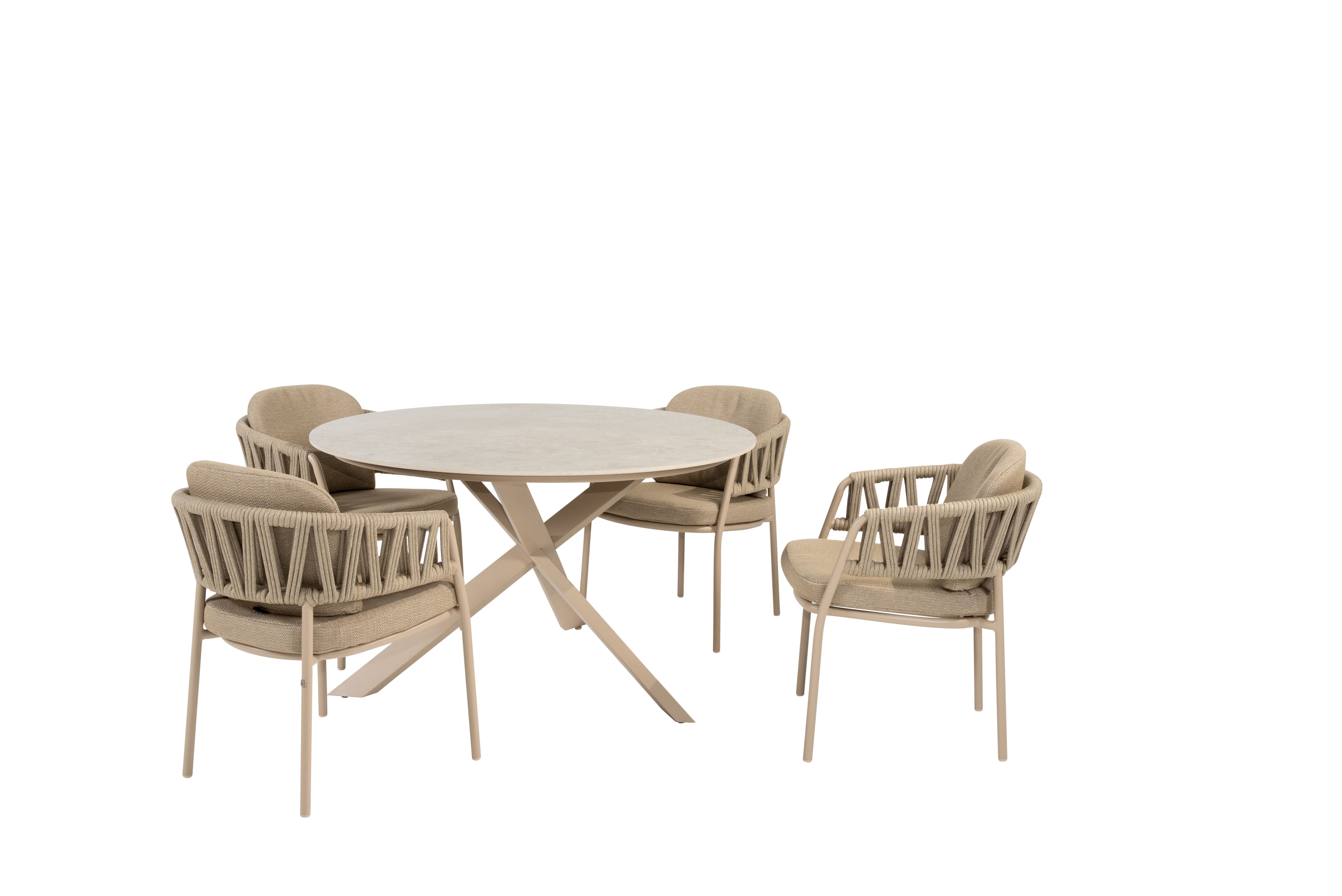 Taste 4SO Diningset Calma latte-Prado keramiek ø130cm 5-delig
