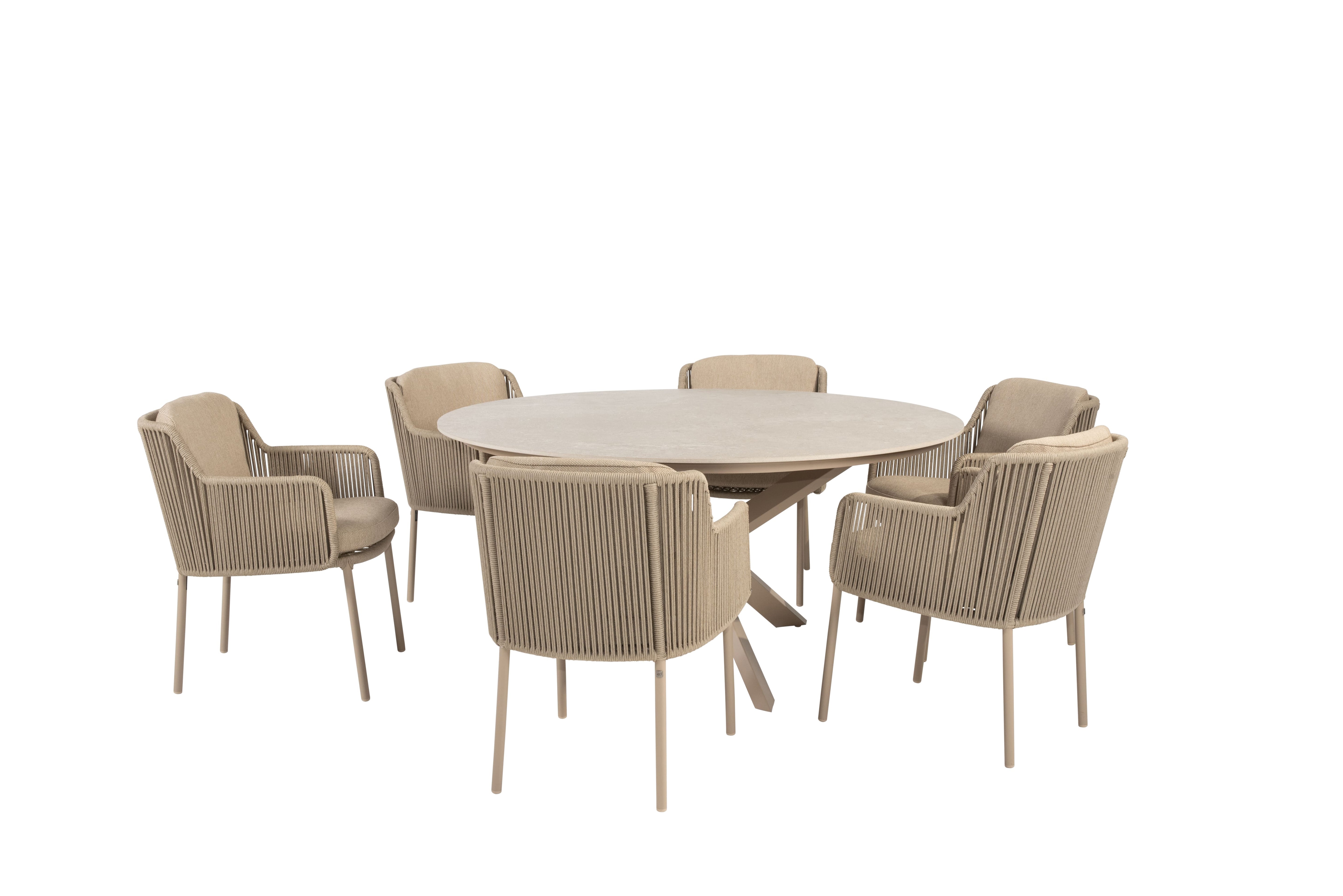 4 Seasons Outdoor Diningset Bernini latte-Prado keramiek ø160cm 7-delig