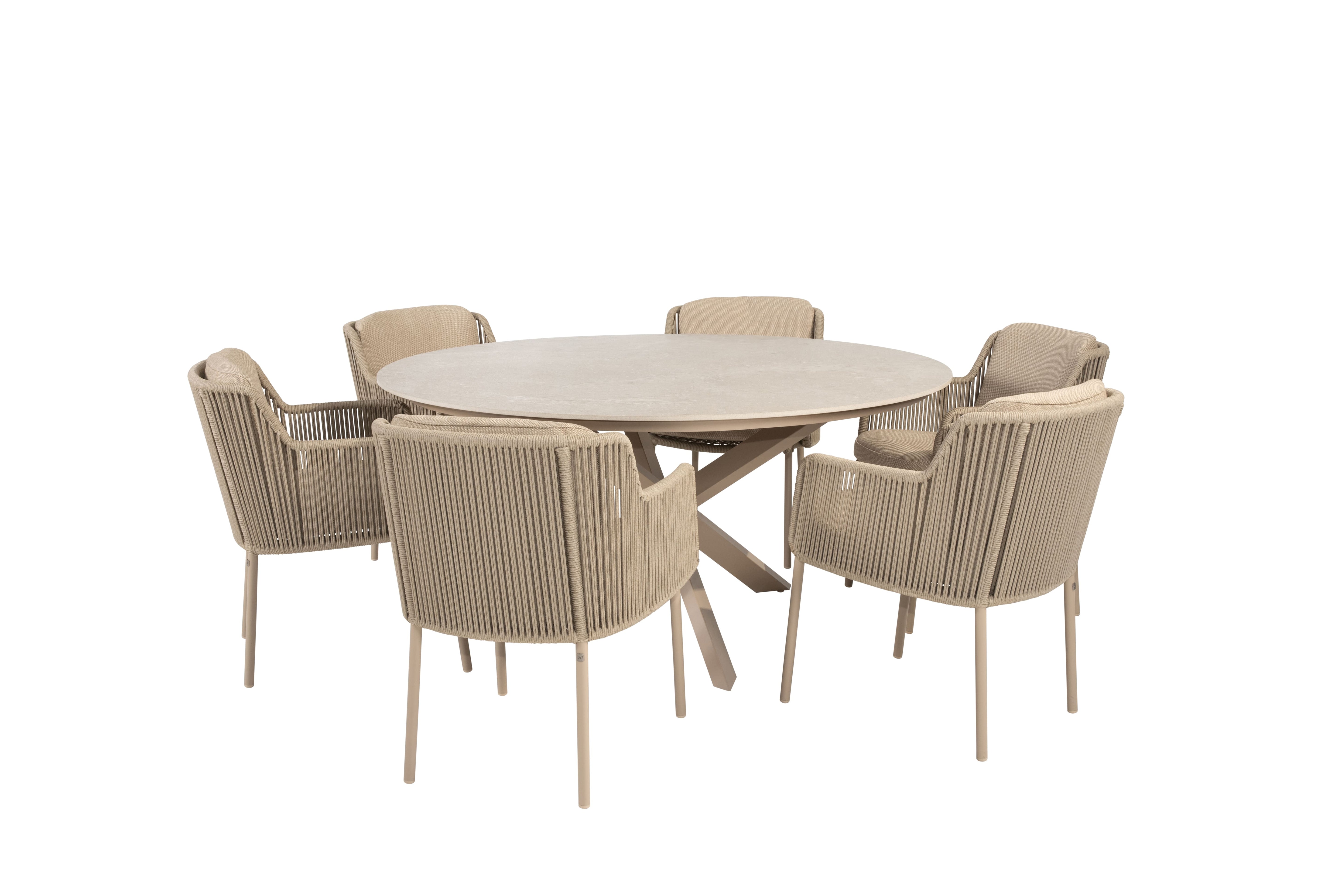 4 Seasons Outdoor Diningset Bernini latte-Prado keramiek ø160cm 7-delig