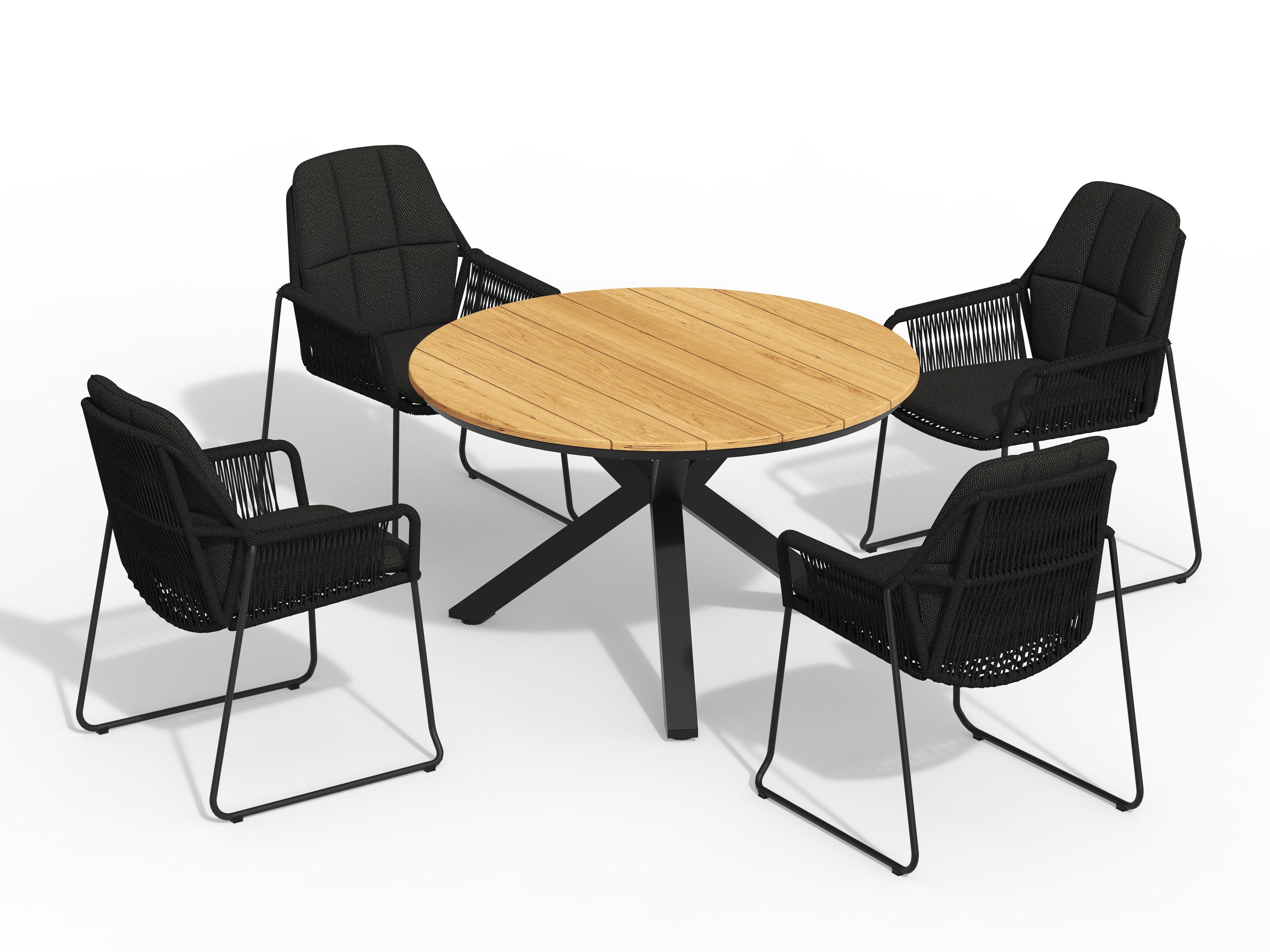 Tierra Outdoor Diningset Rivera black - Orbital teak charcoal Ø120cm 5-delig