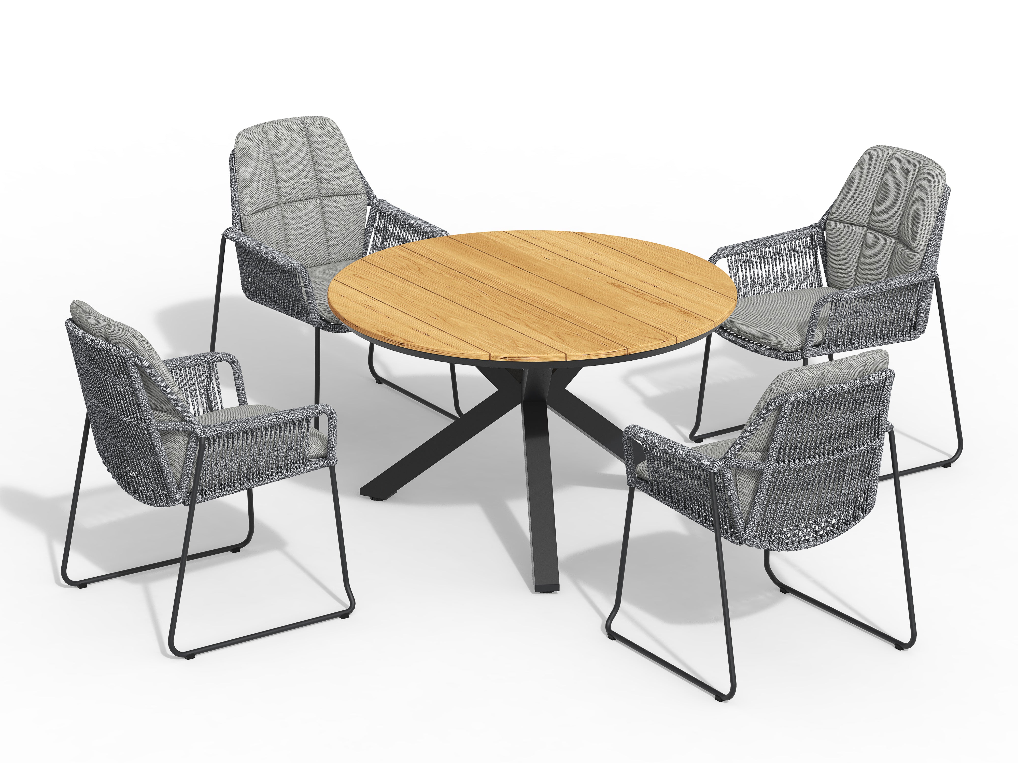 Tierra Outdoor Diningset Rivera charcoal - Orbital teak charcoal Ø120cm 5-delig