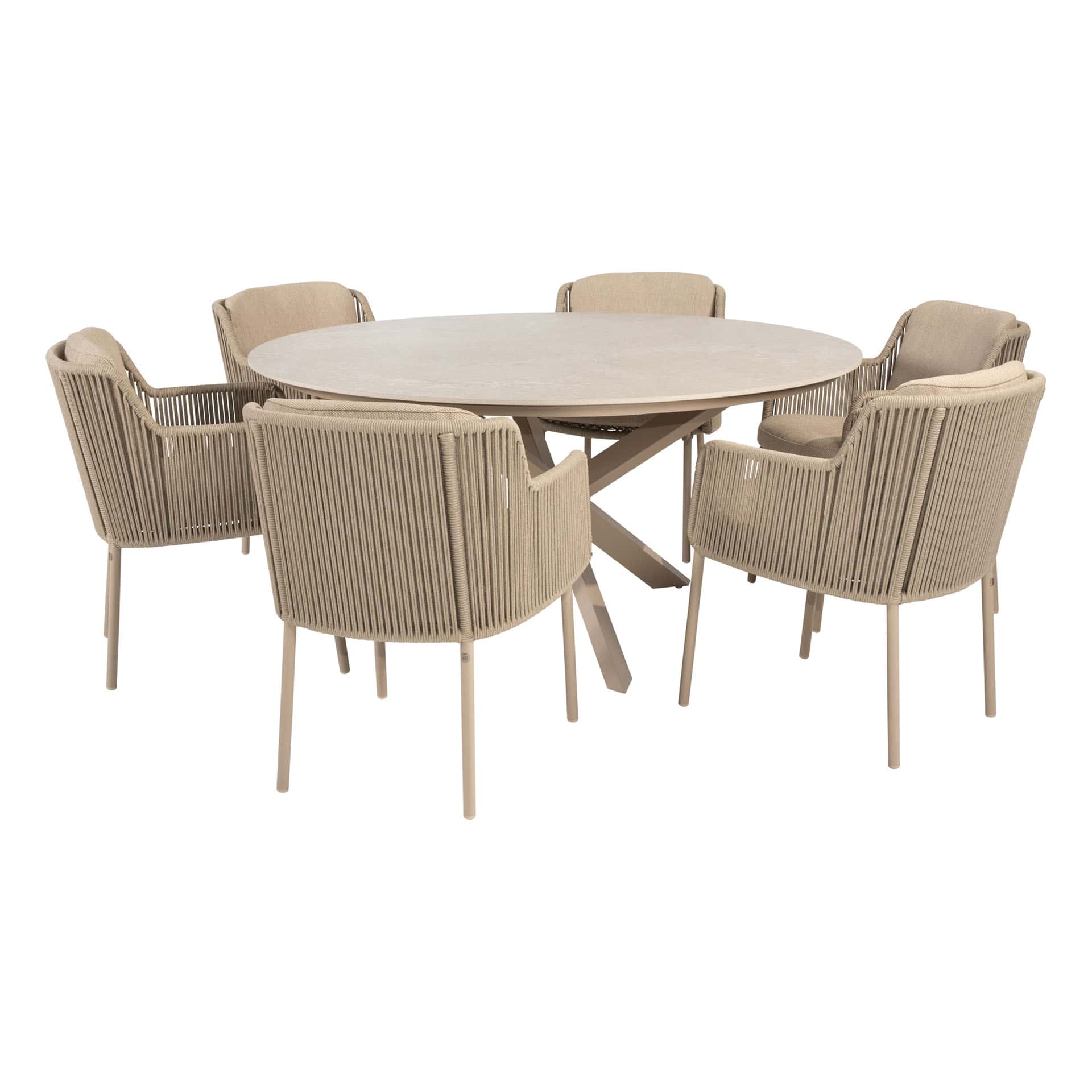 4 Seasons Outdoor Diningset Bernini latte-Prado keramiek ø160cm 7-delig